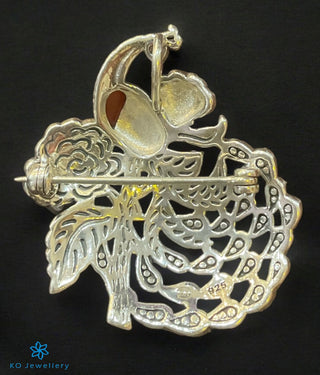 The Preening Peacock Marcasite Silver Brooch & Pendant