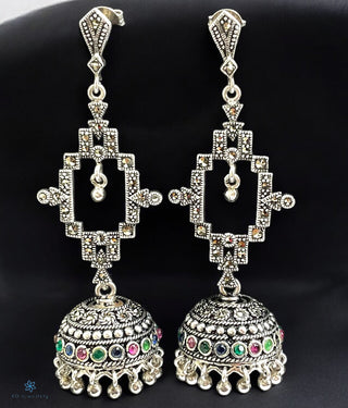 The Pragya Silver Marcasite Jhumkas