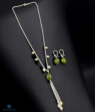 The Idaya Lariat Silver Pearl & Gemstone Necklace/ Earrings