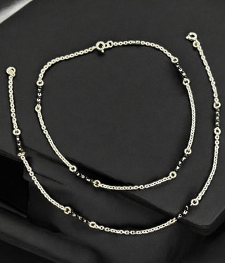 The Ayana Silver Black Bead Anklets