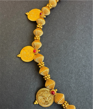 The Vedika Antique Silver Lakshmi Kasumala Coin Necklace (Long)