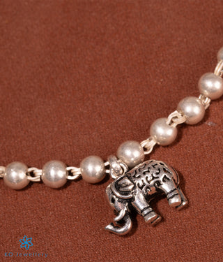 The Pearl Elephant Silver Anklets