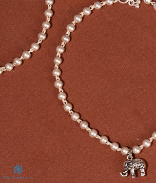 The Pearl Elephant Silver Anklets