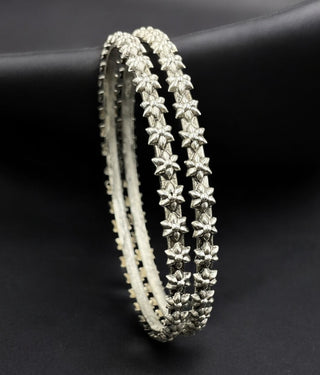 The Ojus Silver Floral Bangle- Single (Size /2.2/2.4/2.6/2.8)