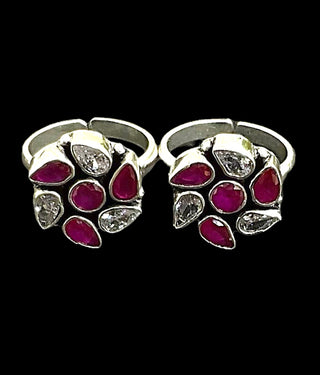 The Akshata Silver Gemstone Toe-Rings (Red/White)