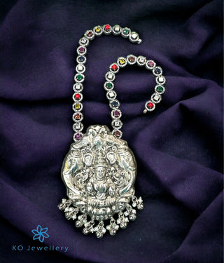 The GajaLakshmi Silver Navratna Necklace