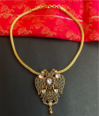 The Gandaberunda Blue Polki Silver Pendant