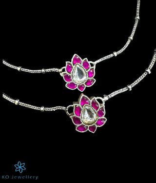 Hinaya Lotus Silver Kundan Anklet