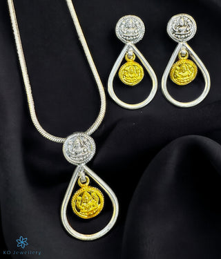 The Silver Lakshmi Pendant Set (2 Tone)