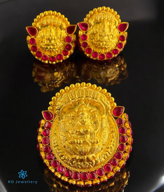 The Abhata Silver Kempu Lakshmi Pendant & Earrings