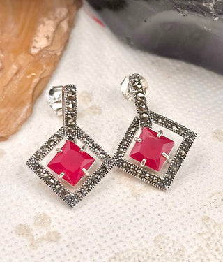 The Silver Marcasite Earrings (Red)