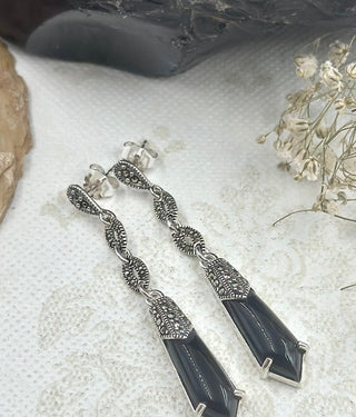 The Silver Marcasite Earrings (Black)