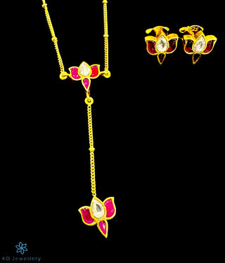 The Lotus Silver Kundan Necklace (Red)