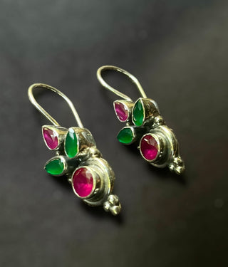 The Menaka Silver Gemstone Earrings (Red/Green)