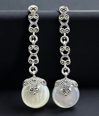 The Nivit Silver Marcasite Cocktail Earrings (Pearl)