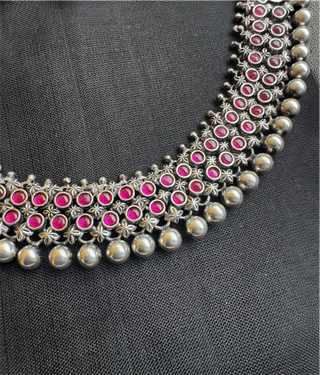 The Jeshika Silver Kempu Necklace (Oxidised)