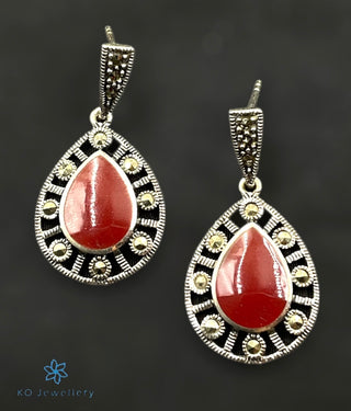 The Rupika Silver Marcasite Cocktail Earrings (Red)