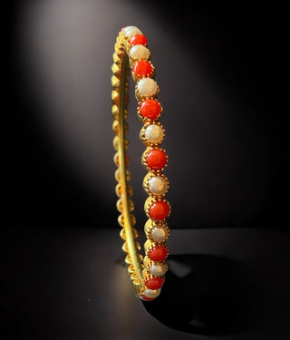 The Swara Silver Coral & Pearl Bangle-Single (Size /2.2/2.4/2.6/2.8)