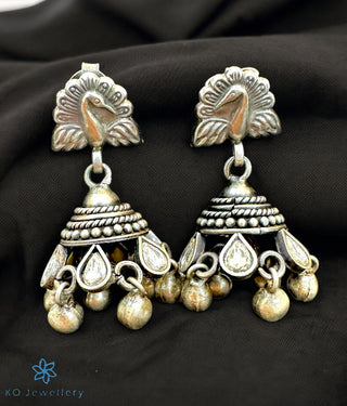 The Warhi Silver Antique Peacock Jhumkas