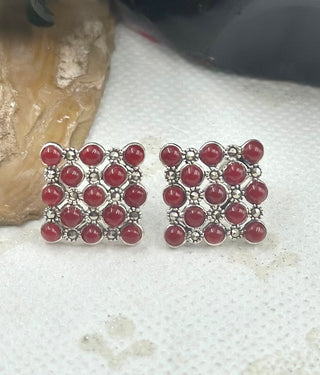 The Silver Marcasite Earstuds (Red)