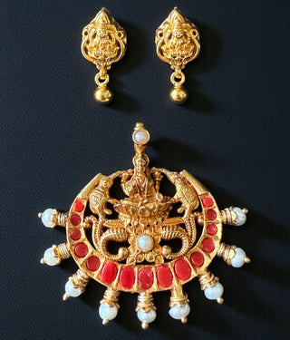 The Bhautika Lakshmi Silver Coral Pendant & Earrings