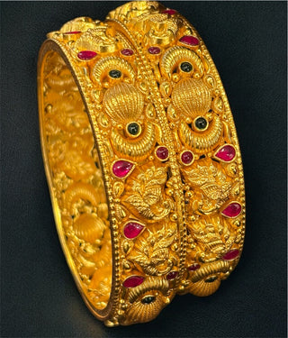 The Barhipriya Silver Peacock Nakkasi Bangle- Single (Size/2.2/2.4/2.6/2.8)