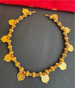 The Vedika Antique Silver Lakshmi Kasumala Coin Necklace (Long)