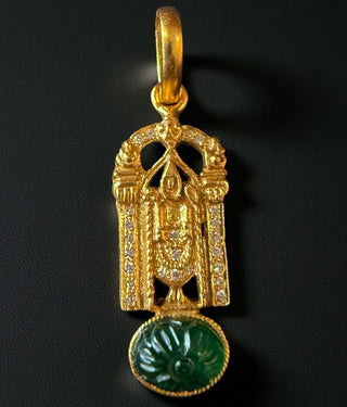 The Madhava Silver Venkateshwara Green Kemp Pendant