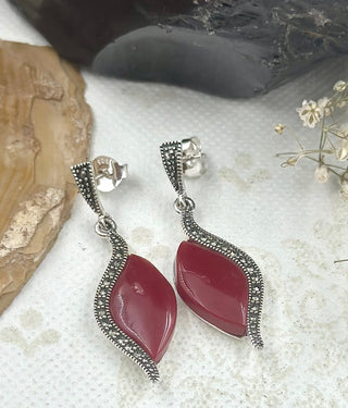 The Silver Marcasite Earrings (Red)