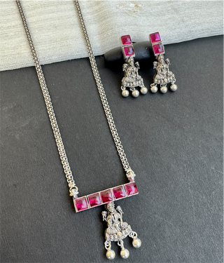 The Parina Silver Kemp Necklace & Earrings (Oxidised)