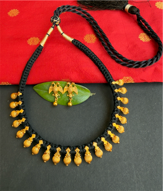 The Esha Silver Black Thread Necklace & Earrings