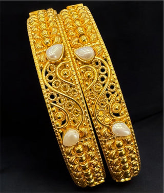 The Parag Silver Pearl Filigree Bangle-Single (Size 2.2/2.4/2.6/2.8)