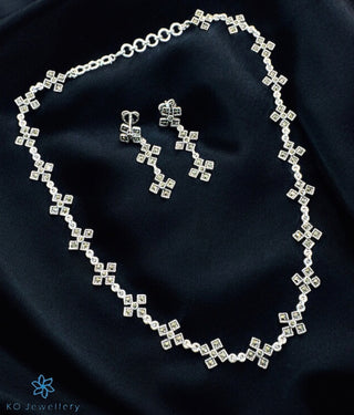 The Squared Silver Marcasite Necklace & Earrings Set