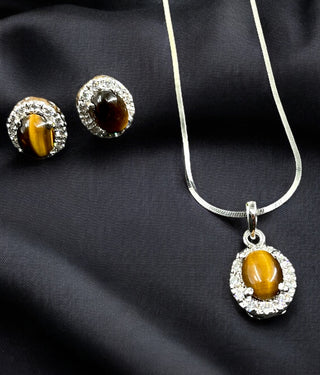 The Sophia Silver Pendant Set (Tiger Eye)