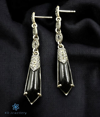 The Manika Silver Marcasite Cocktail Earrings (Black)