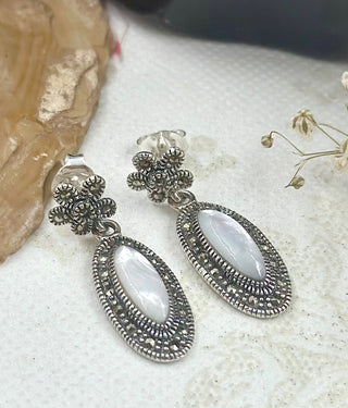 The Silver Marcasite Earrings (Mother of Pearl)