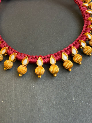 The Chaya Silver Red Thread Pearl Necklace & Earrings