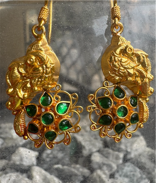 The Neelanshi Silver Peacock Green Kemp Earrings