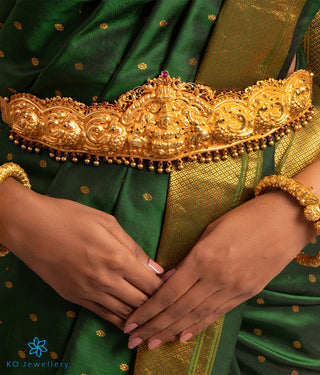The Rudrani Lakshmi Silver Peacock Oddiyanam (Waist belt with Tassle)