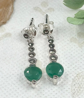 The Silver Marcasite Earrings (Green)