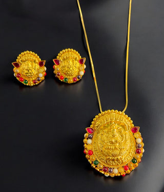 The Abhata Silver Navaratna Lakshmi Pendant & Earrings