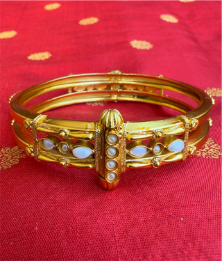 The Madhana Silver Coorgi 2 layer Bracelet-Single (Size 2.2/2.4/2.6/2.8) (Pearl)