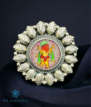 The Vakratunda Handpainted Silver Statement Open Finger Ring