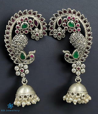 The Amolika Silver Peacock Earcuff Jhumka (Oxidised)