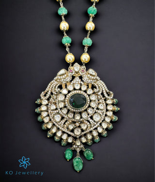 The Aalia Silver Victorian Pearl Peacock Necklace