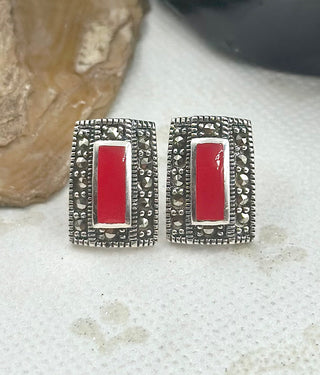 The Silver Marcasite Earstuds (Red)