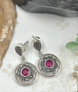 The Silver Marcasite Earrings (Red)