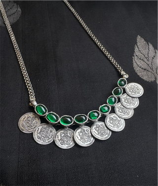 The Prarthana Silver Lakshmi Coin Necklace (Oxidised)
