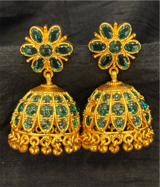 The Abhiri Silver Green Kemp Jhumka