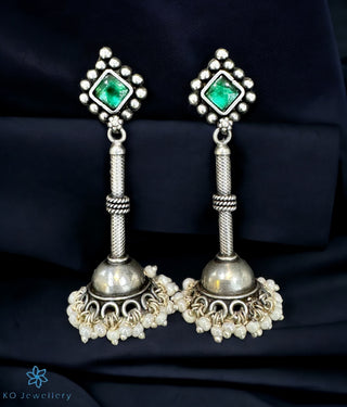 The Hanithra Silver Kempu Jhumkas (Green)